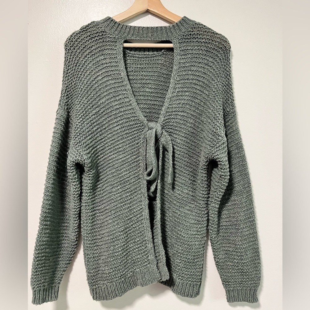 Aerie Open Back Sage Green Knit Sweater Size XS